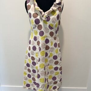 Boden Cream Midi Dress with Purple and Yellow Polka Dots